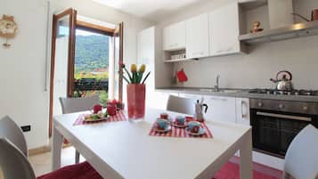 Apartamento, vista para a montanha | Cozinha privada | Geladeira grande, fogão, lava-louças, máquina de café expresso