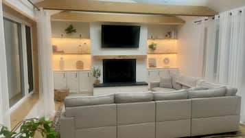 Smart TV, fireplace, video games, books