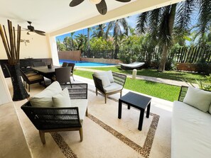 Family Apartment, 2 Bedrooms, Pool View, Ground Floor | View from room - Relajate hermoso jardín y 2 piscinas (Puerto Aventuras)
