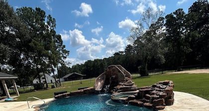 Southern Pines Estate, 9 bedrooms, pool, hot tub, stocked pond near Lake Conroe