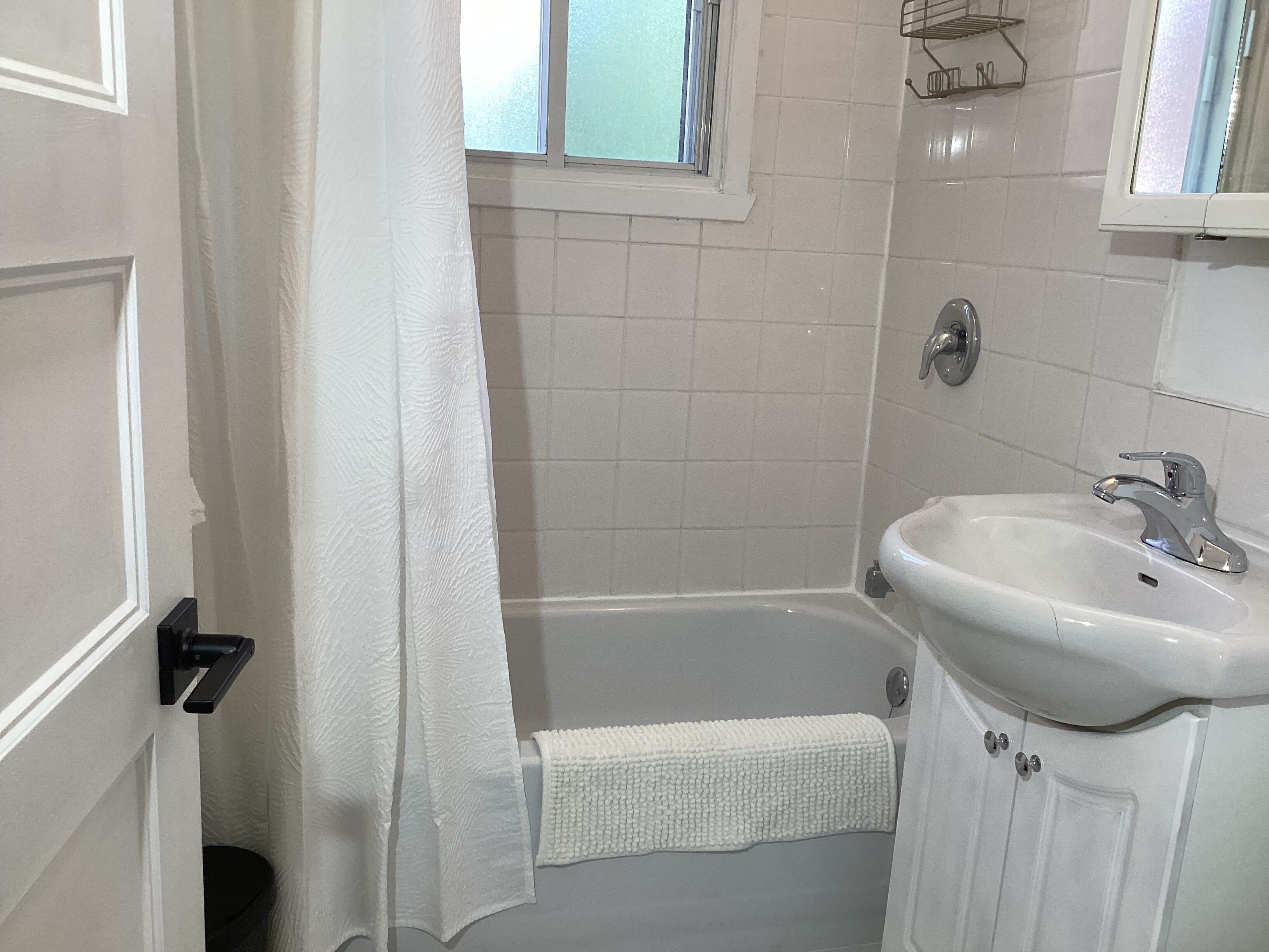 Hair dryer, towels, soap