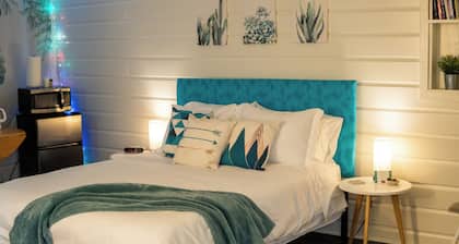 Private Comfy Studio w wifi, private patio, workspace in convient location