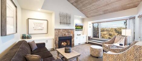 TV, fireplace, DVD player, stereo