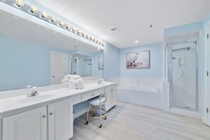 Shower, hair dryer, towels - Enclave Unit 201- Fam Friendly Beach Front condo! (Orange Beach)