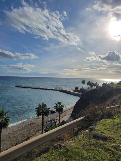 Gorgeous view big condo 1st line on beach Benalmadena Costa swimming pool Garden