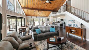 Smart TV, fireplace, video games, DVD player