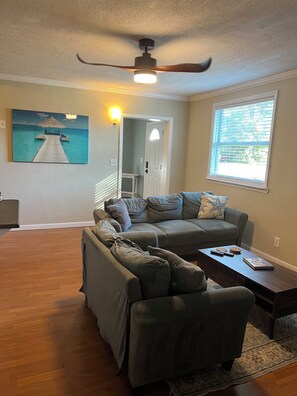 Smart TV, fireplace, video games, DVD player