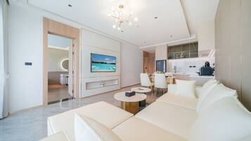 Premium Suite, 2 Bedrooms, Balcony, Sea View | Living area | 55-inch Smart TV with digital channels