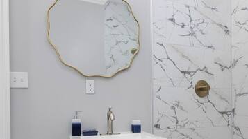 Shower, towels, toilet paper