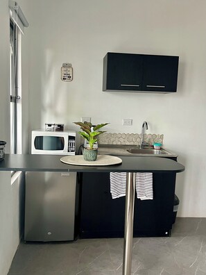 Fridge, dishwasher, coffee/tea maker