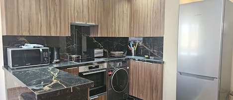 Fridge, microwave, oven, toaster