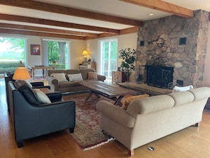 Smart TV, fireplace, table tennis, books