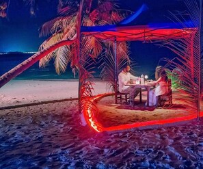 On the beach, white sand, beach towels