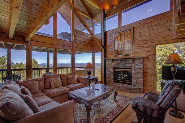 テレビ、暖炉、DVD プレーヤー