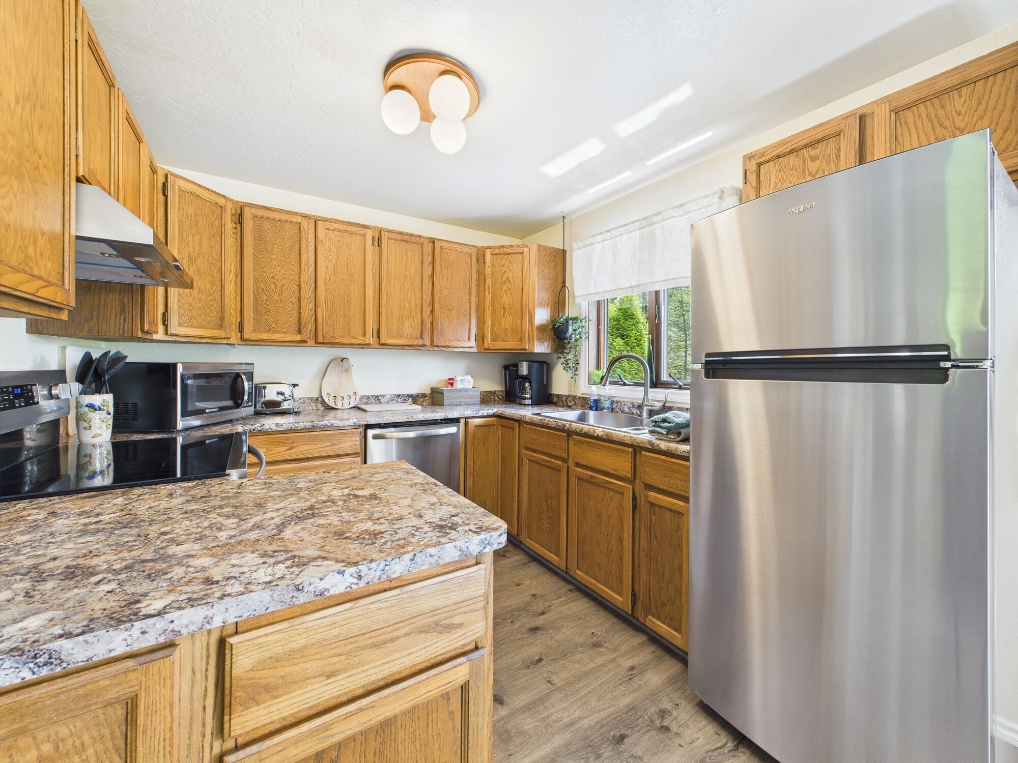 Frigorífico, microondas, horno y placa de cocina