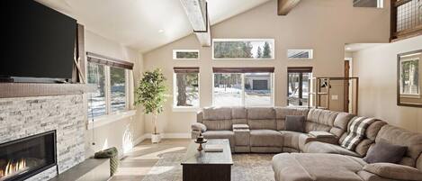 Télévision, cheminée, livres