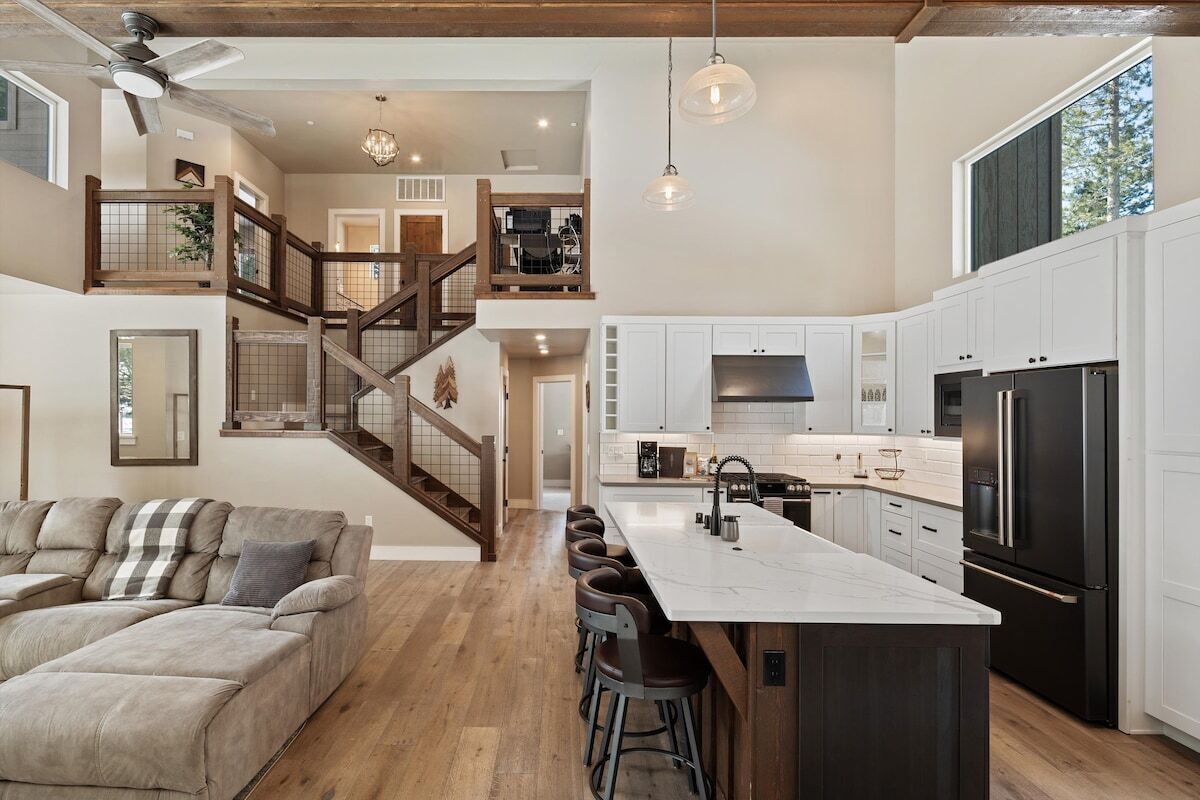 TV, fireplace, books