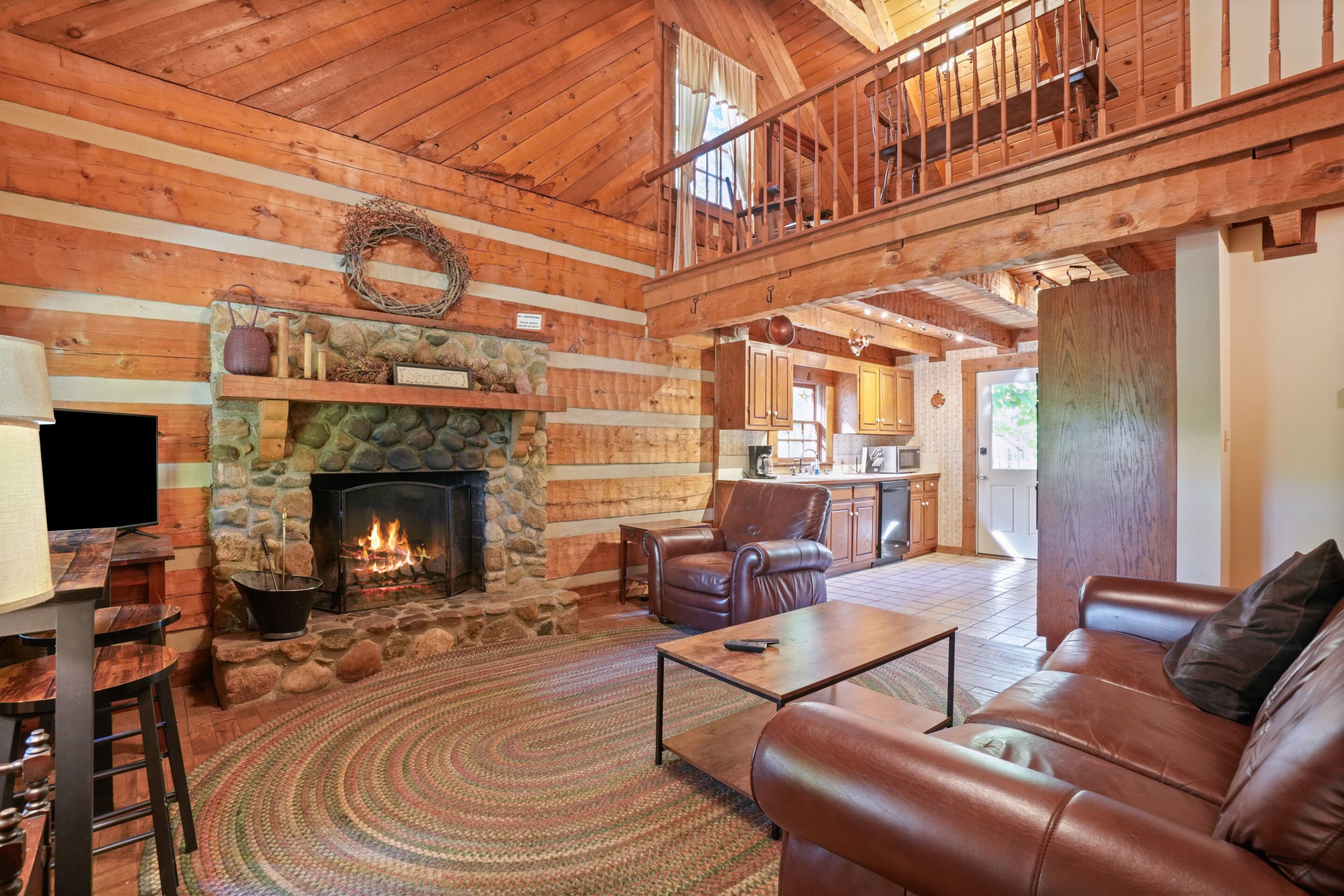 Smart TV, fireplace, DVD player, books