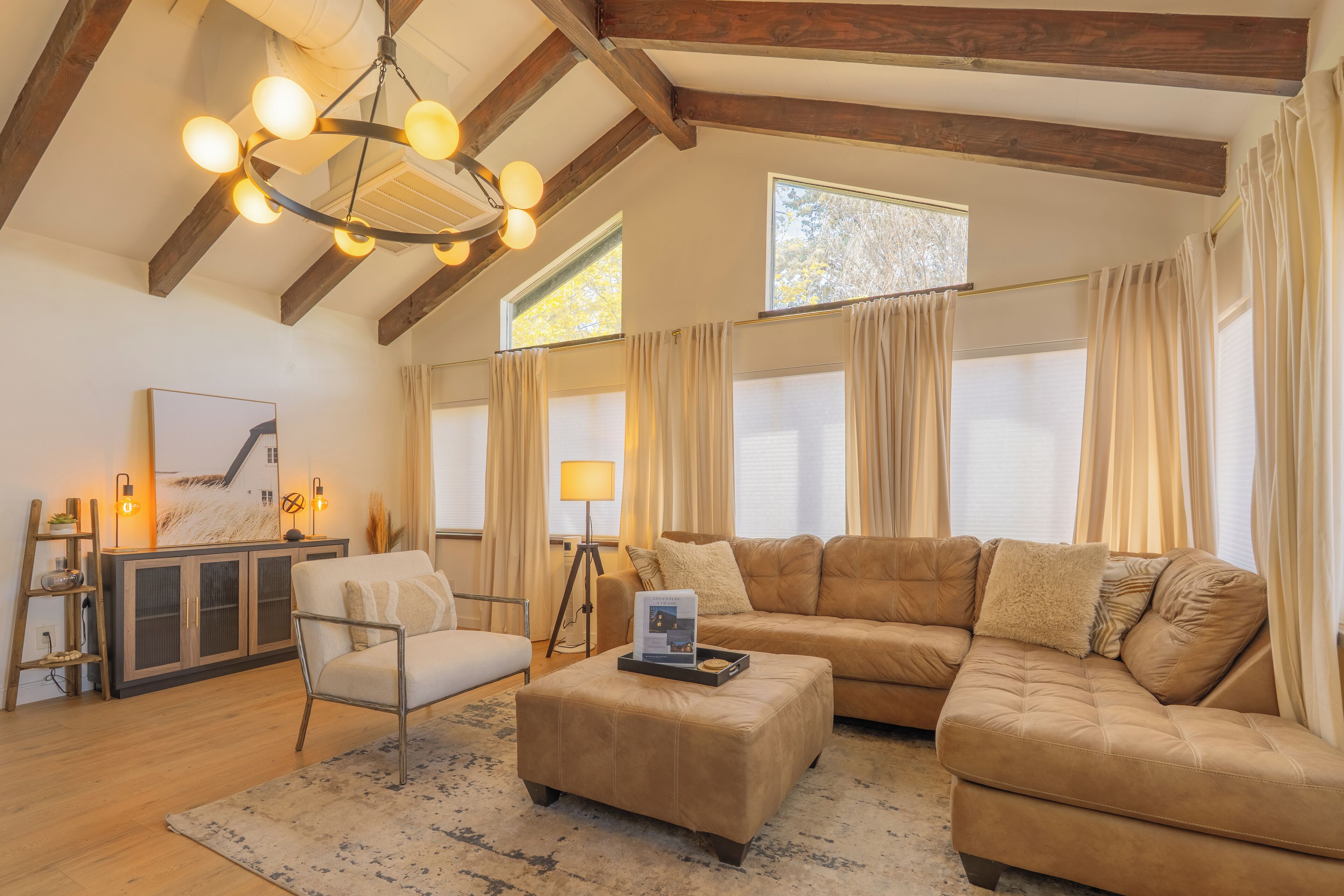 TV connectée, cheminée, livres