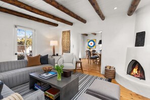 TV, fireplace - Ski Discounts! Historic Home w/ Casita, Spa, Views (Santa Fe)