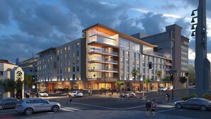 A modern hotel with multiple floors, balconies, and a prominent entrance. - AC Hotel Pasadena (Pasadena)