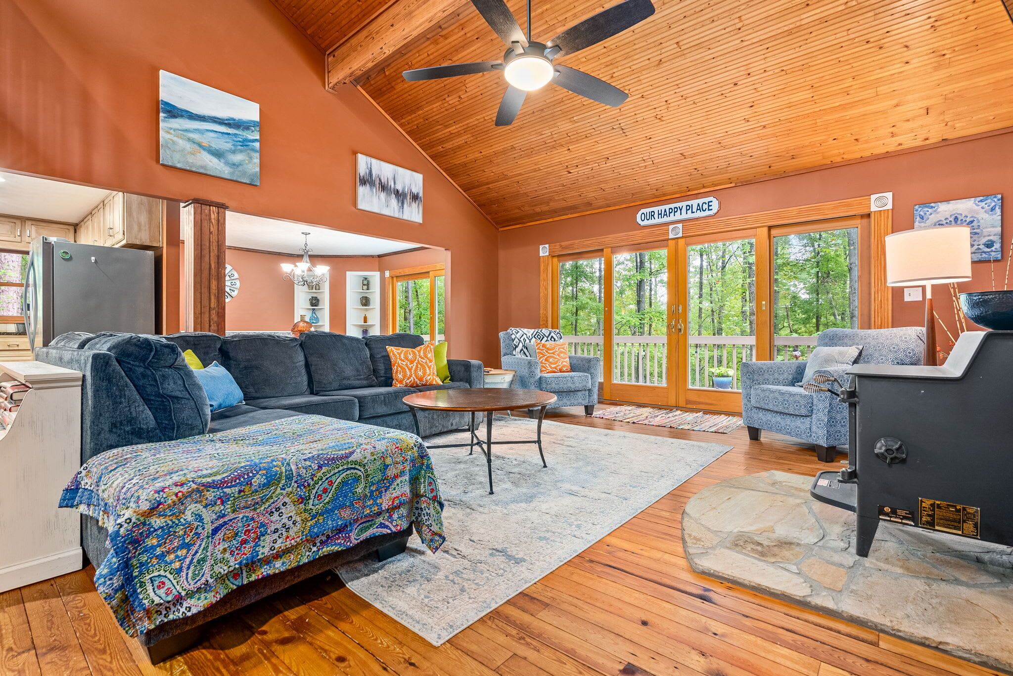 Televisio, takka, videopelejä, stereot