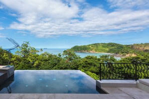 A luxurious infinity pool with a clear view of the ocean and a distant island. - Luxurious ocean view  5-bedroom villa in fabulous Las Catalinas (Las Catalinas)