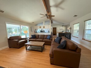 Smart TV, fireplace, table tennis, books