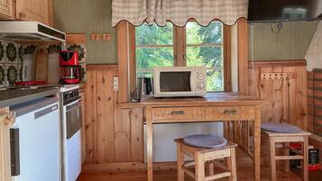 Fridge, stovetop, coffee/tea maker