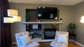Smart TV, fireplace, video games, books