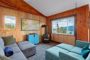 Una Smart TV, una chimenea, videojuegos, una pantalla de ordenador
