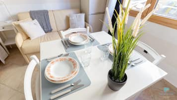 Superior Apartment, 1 Queen Bed, Patio | Private kitchen | Fridge, microwave, stovetop, espresso maker
