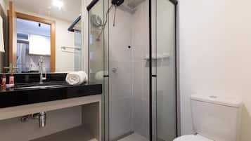 Shower, towels, toilet paper