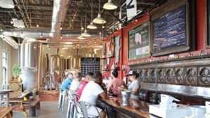 A restaurant with a bar area, high ceilings, and industrial-style lighting. - The Speakeasy Downtown Newport News (Newport News)