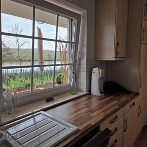 Fridge, microwave, oven, stovetop - Villa Ferres Beautiful vacation apartment with garden and Moselle view. Pet friendly! (Piesport)