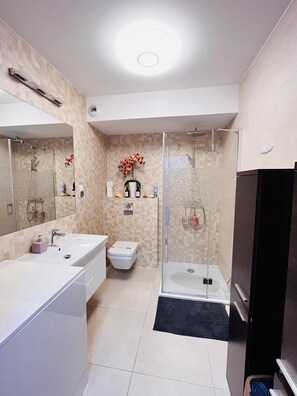 Eco-friendly toiletries, hair dryer, towels, soap