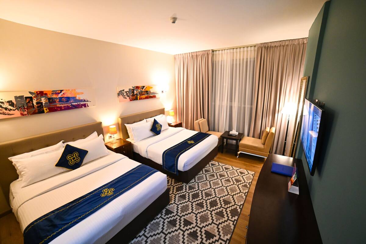 Egyptian cotton sheets, premium bedding, memory-foam beds, minibar