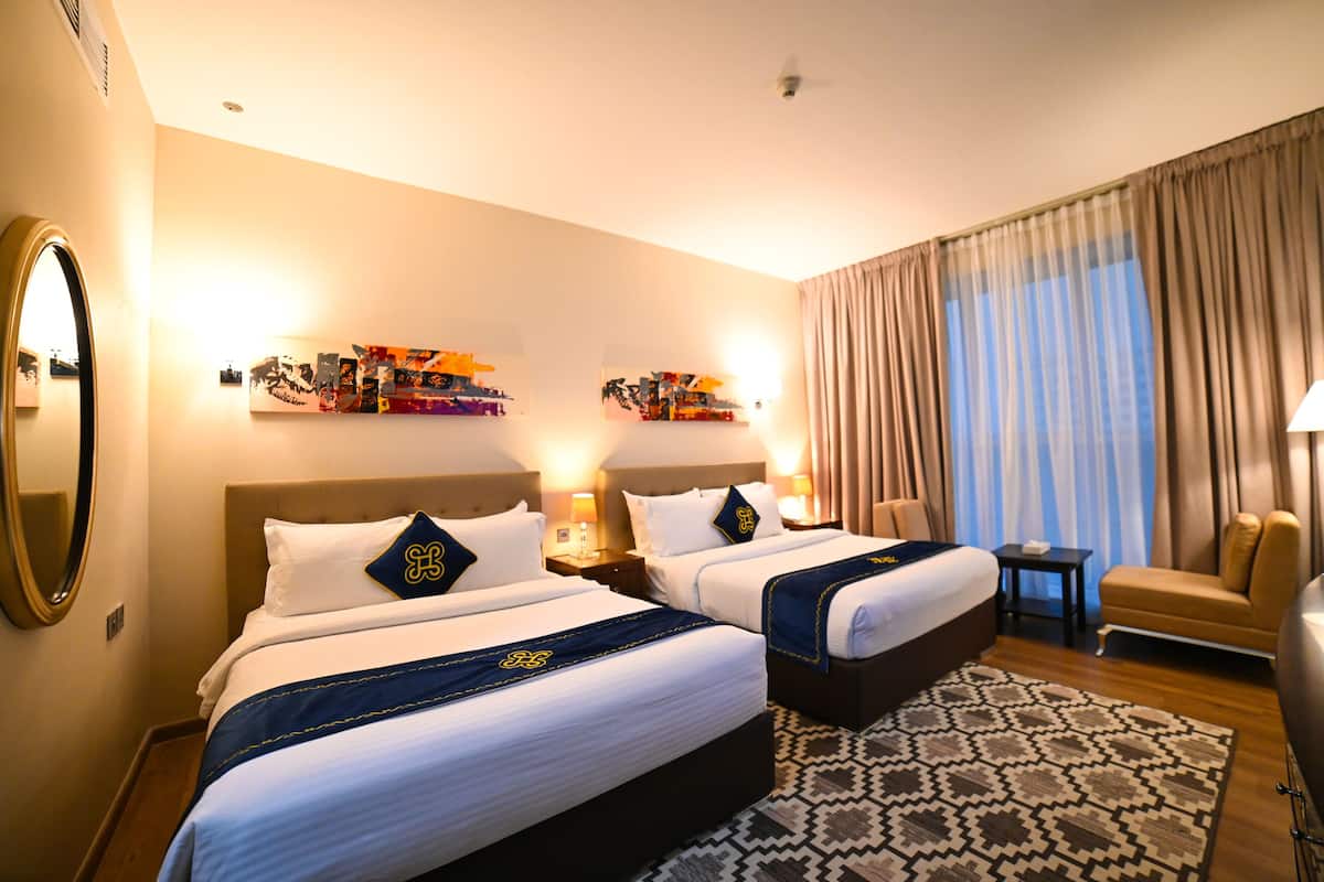 Deluxe Room, 2 Queen Beds, City View | 1 bedroom, Egyptian cotton sheets, premium bedding, memory-foam beds
