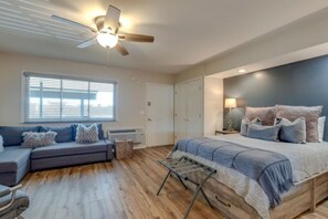 1 bedroom, desk, iron/ironing board, travel cot