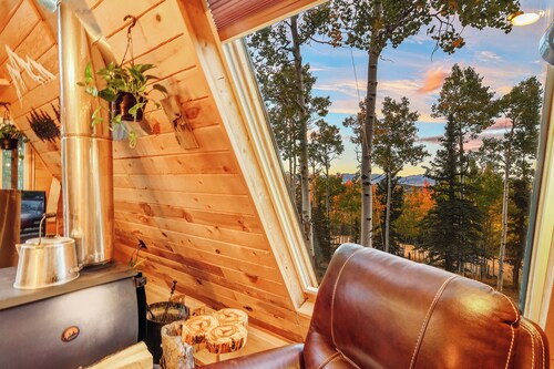New!  Cozy 2-bedroom A-Frame with Hot Tub, Fire Pit, WiFi, AC and VIEWS!