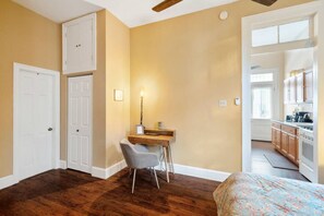 1 bedroom, desk, iron/ironing board, travel cot