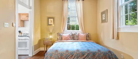 1 bedroom, desk, iron/ironing board, travel cot