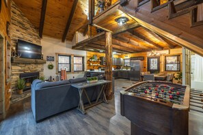 Smart TV, fireplace, video games, DVD player