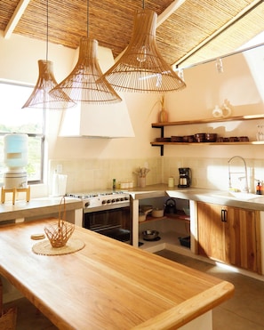 Fridge, oven, stovetop, coffee/tea maker