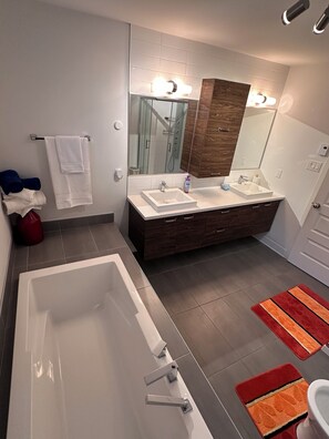 Dusche, Haartrockner, Handtücher, Seife