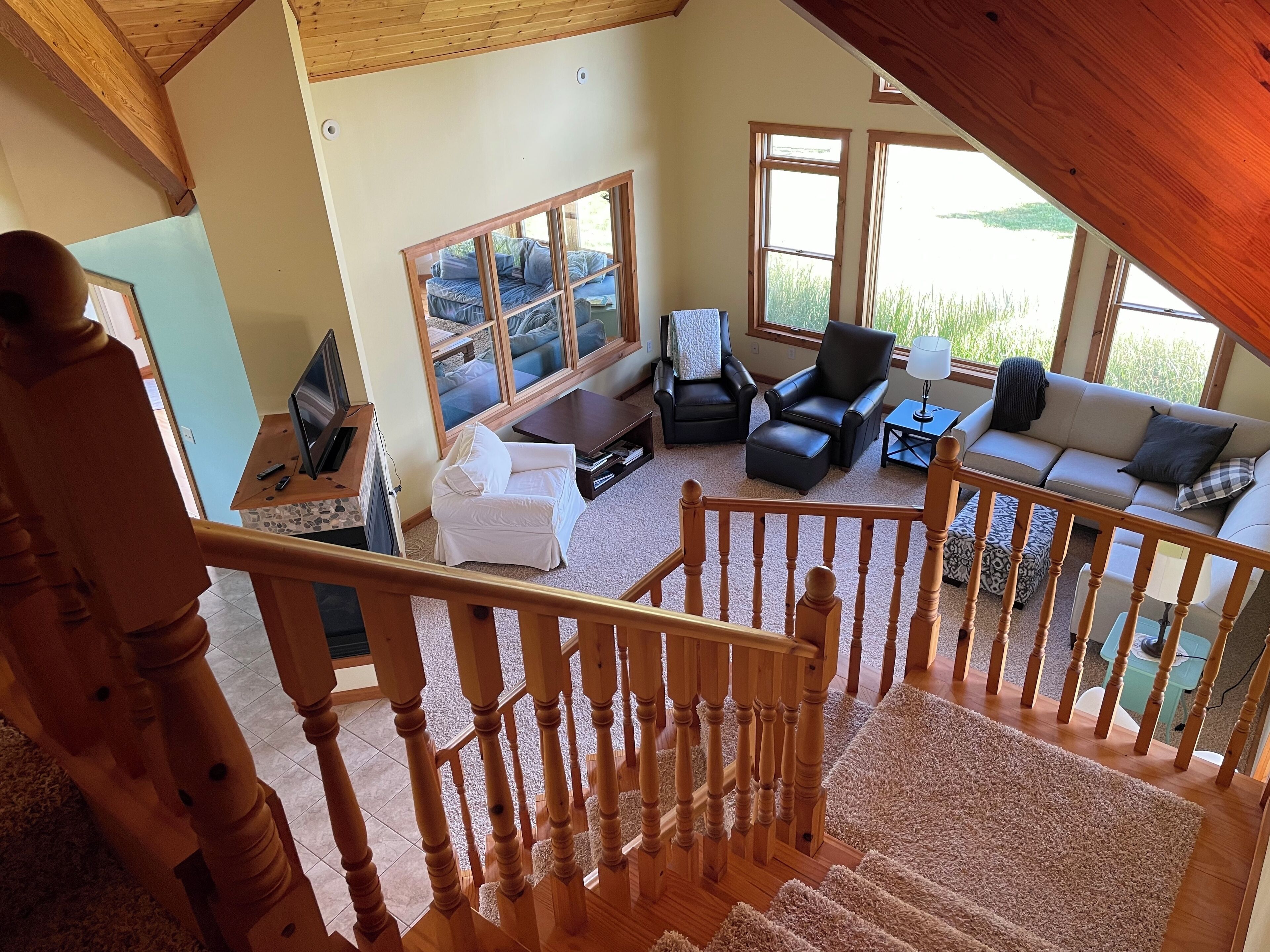 Smart TV, fireplace, DVD player, books