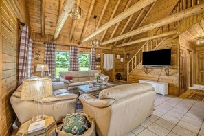 Smart TV, fireplace, DVD player, books