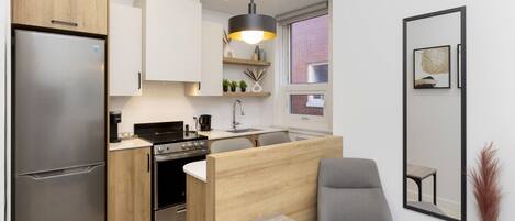 Kühlschrank, Mikrowelle, Ofen, Herdplatte