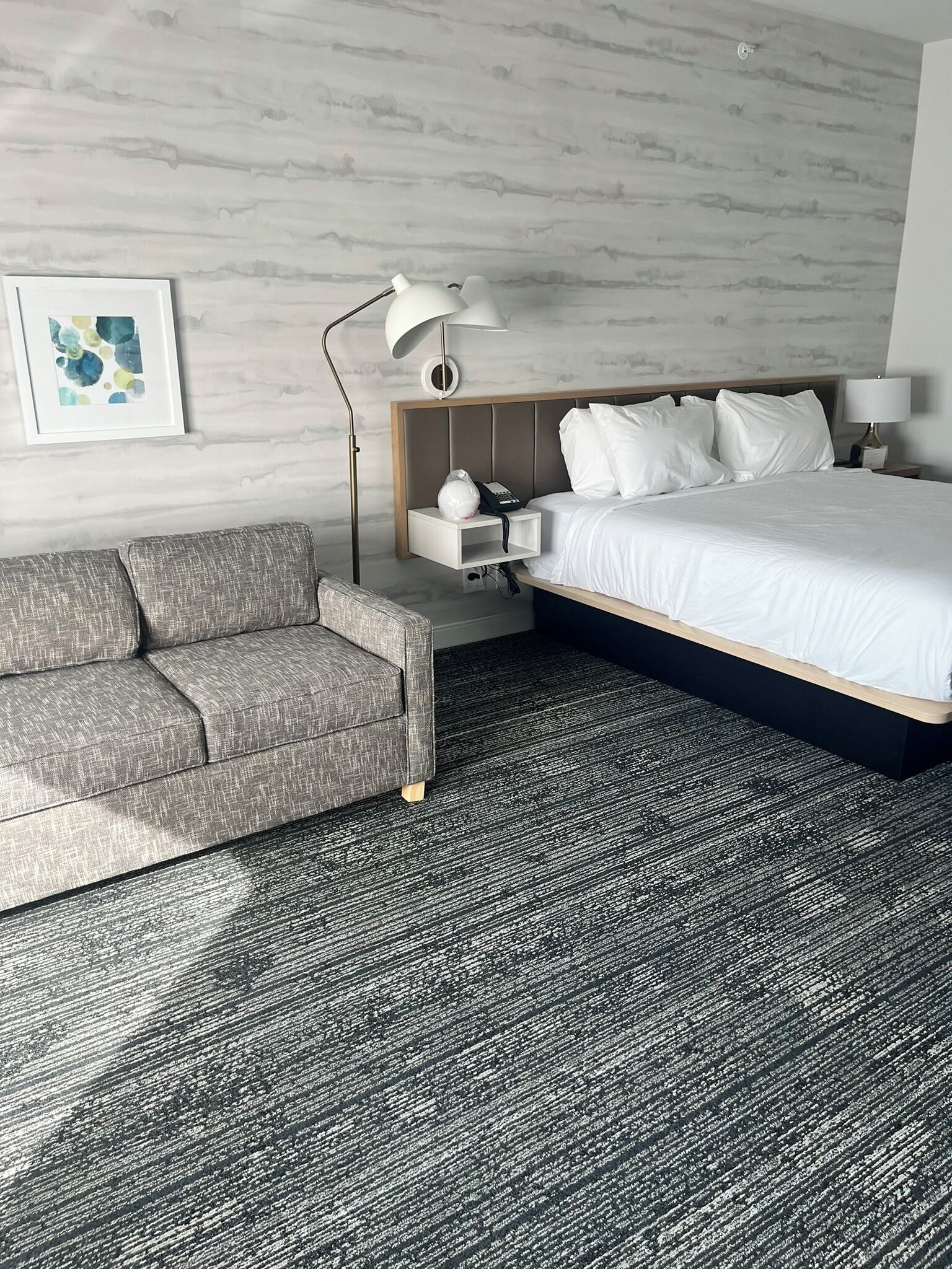 Hypo-allergenic bedding, desk, laptop workspace, iron/ironing board