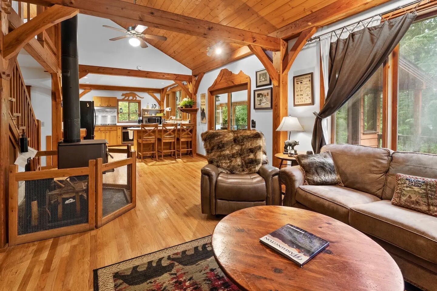 Smart TV, fireplace, table football, books